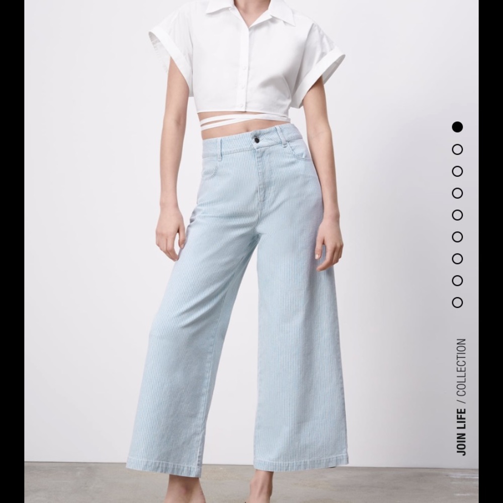 Zara Z1975 Striped Wide Leg Jeans-Light Blue sz 2